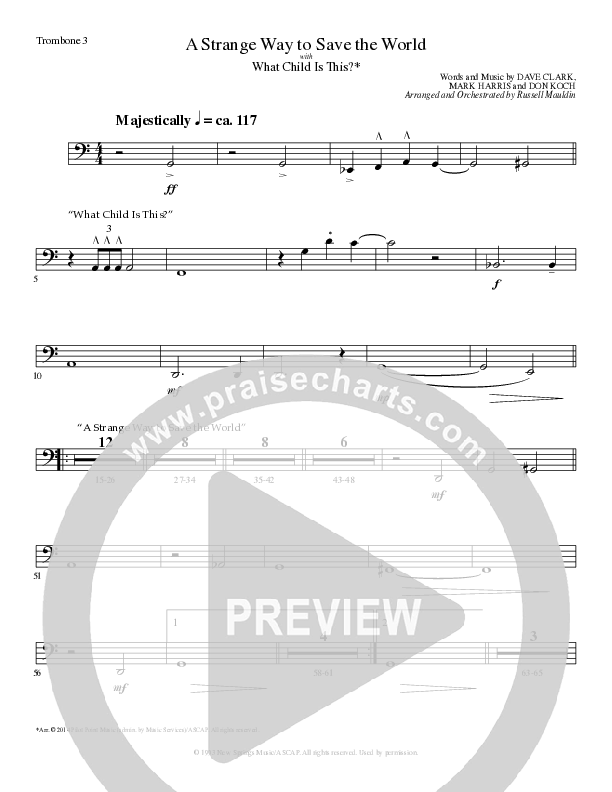 A Strange Way To Save The World (with What Child Is This) (Choral Anthem SATB) Trombone 3 (Lillenas Choral / Arr. Russell Mauldin)