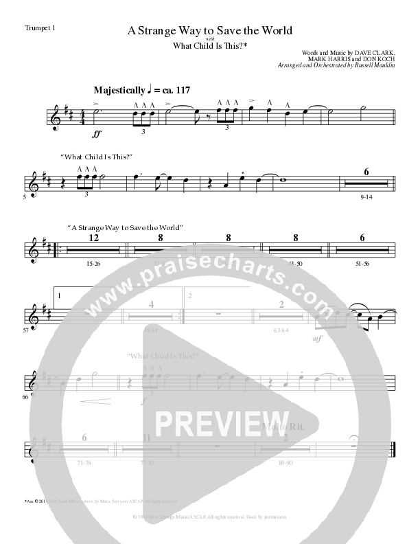 A Strange Way To Save The World (with What Child Is This) (Choral Anthem SATB) Trumpet 1 (Lillenas Choral / Arr. Russell Mauldin)