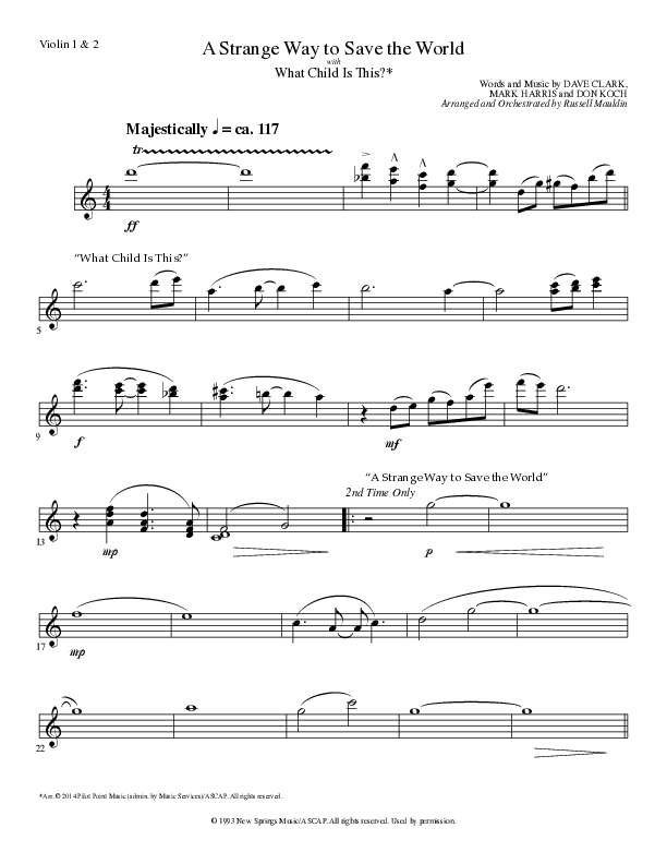 A Strange Way To Save The World (with What Child Is This) (Choral Anthem SATB) Violin 1/2 (Lillenas Choral / Arr. Russell Mauldin)