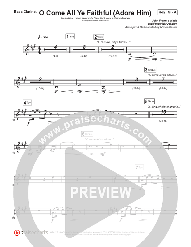 O Come All Ye Faithful (Adore Him) (Choral Anthem SATB) Bass Clarinet (Signature Sessions / Connor Bogardus / Arr. Mason Brown)