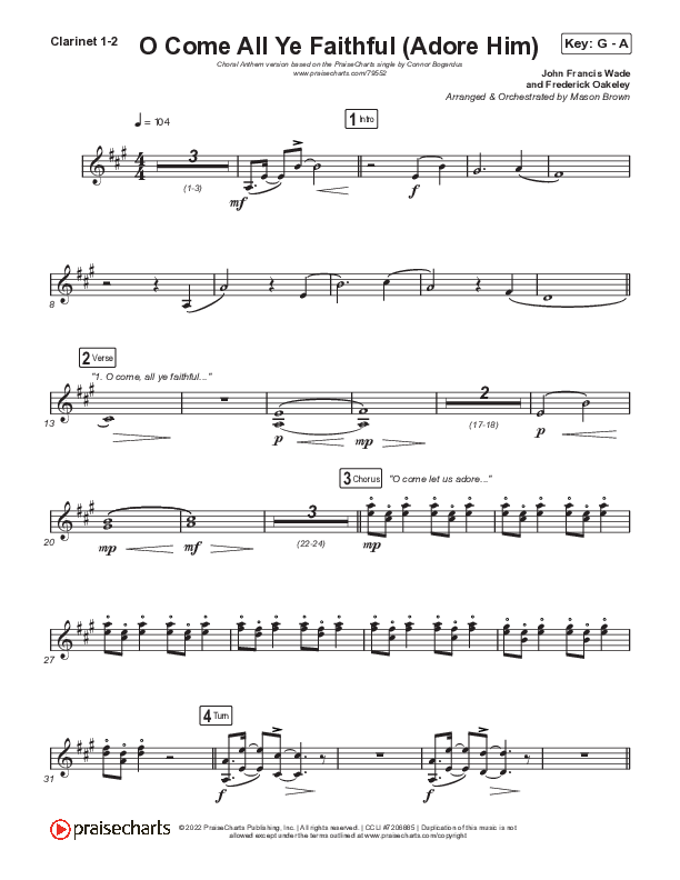 O Come All Ye Faithful (Adore Him) (Choral Anthem SATB) Clarinet 1/2 (Signature Sessions / Connor Bogardus / Arr. Mason Brown)