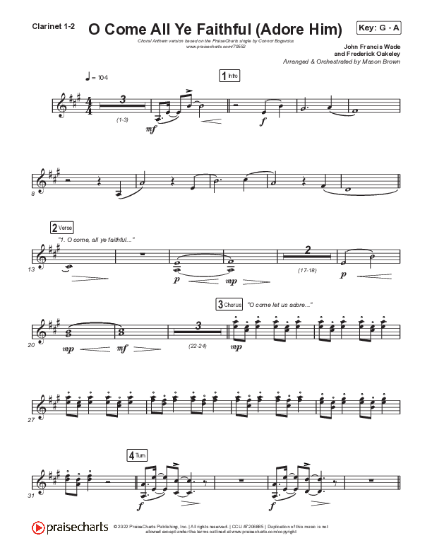 O Come All Ye Faithful (Adore Him) (Choral Anthem SATB) Clarinet 1/2 (Signature Sessions / Connor Bogardus / Arr. Mason Brown)