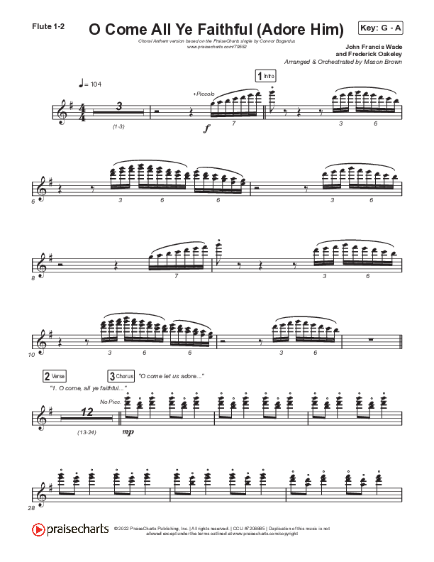 O Come All Ye Faithful (Adore Him) (Choral Anthem SATB) Flute 1,2 (Signature Sessions / Connor Bogardus / Arr. Mason Brown)