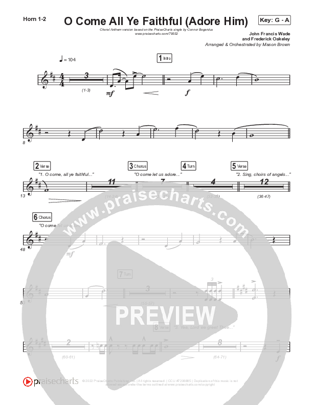 O Come All Ye Faithful (Adore Him) (Choral Anthem SATB) French Horn 1,2 (Signature Sessions / Connor Bogardus / Arr. Mason Brown)