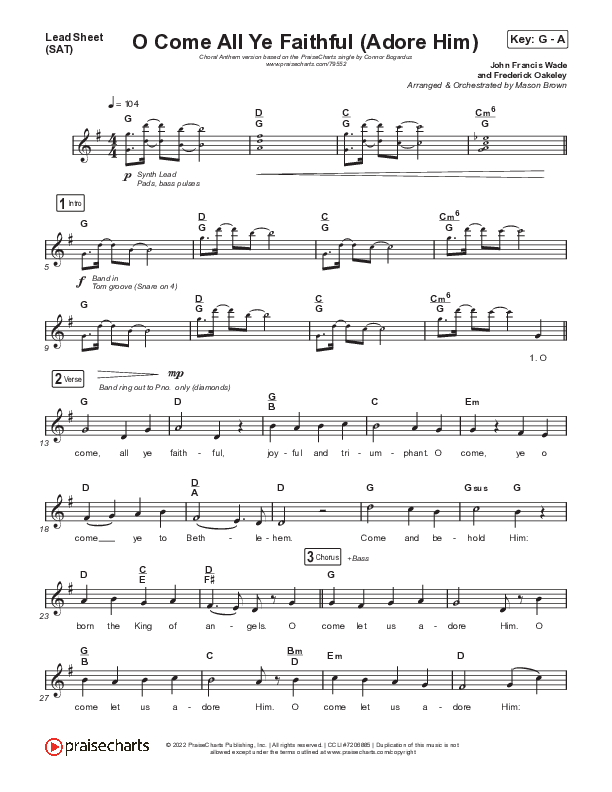 O Come All Ye Faithful (Adore Him) (Choral Anthem SATB) Lead Sheet (SAT) (Signature Sessions / Connor Bogardus / Arr. Mason Brown)