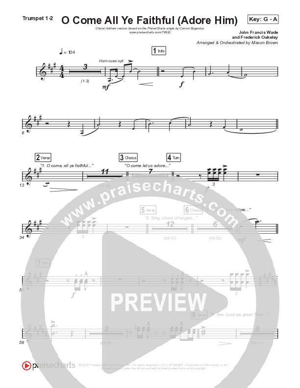 O Come All Ye Faithful (Adore Him) (Choral Anthem SATB) Trumpet 1,2 (Signature Sessions / Connor Bogardus / Arr. Mason Brown)