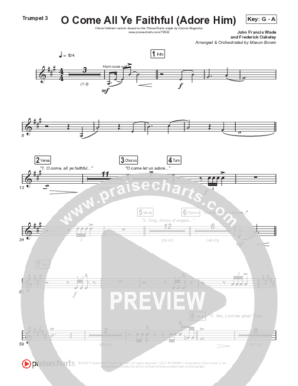 O Come All Ye Faithful (Adore Him) (Choral Anthem SATB) Trumpet 3 (Signature Sessions / Connor Bogardus / Arr. Mason Brown)