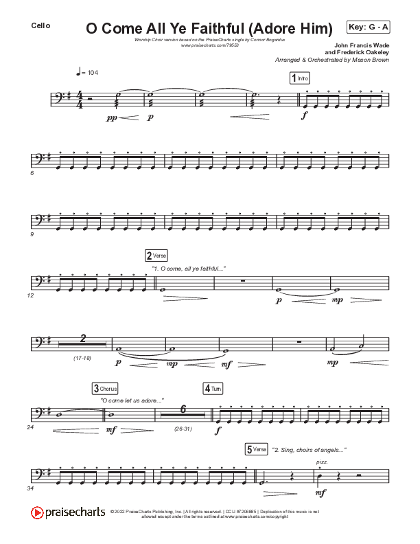 O Come All Ye Faithful (Adore Him) (Worship Choir SAB) Cello (Signature Sessions / Connor Bogardus / Arr. Mason Brown)