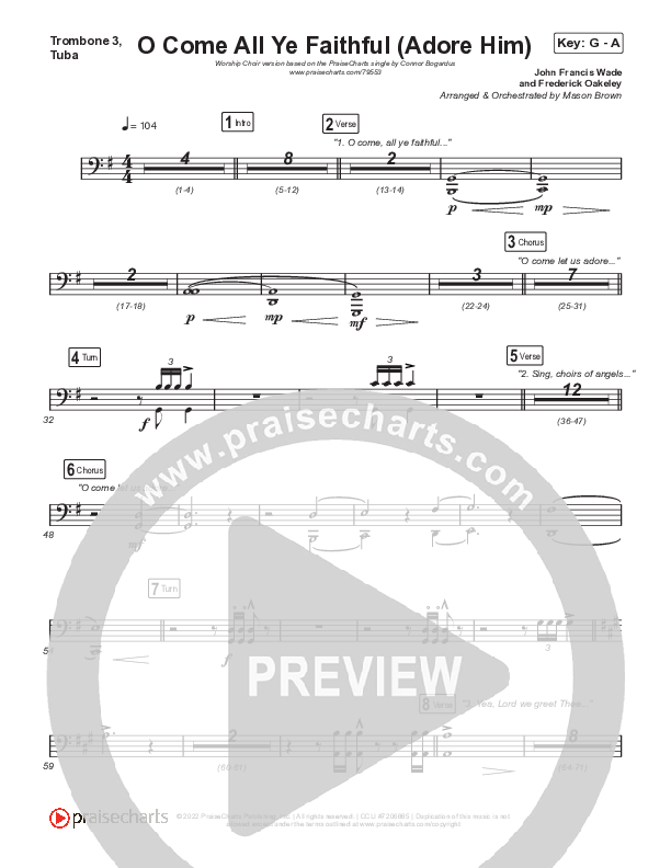 O Come All Ye Faithful (Adore Him) (Worship Choir SAB) Trombone 3/Tuba (Signature Sessions / Connor Bogardus / Arr. Mason Brown)