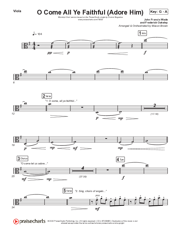 O Come All Ye Faithful (Adore Him) (Worship Choir SAB) Viola (Signature Sessions / Connor Bogardus / Arr. Mason Brown)