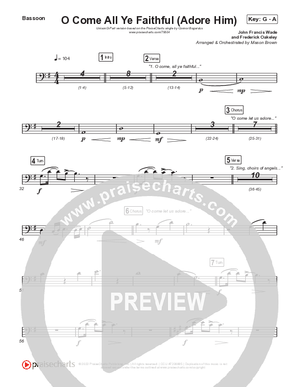 O Come All Ye Faithful (Adore Him) (Unison/2-Part Choir) Bassoon (Signature Sessions / Connor Bogardus / Arr. Mason Brown)