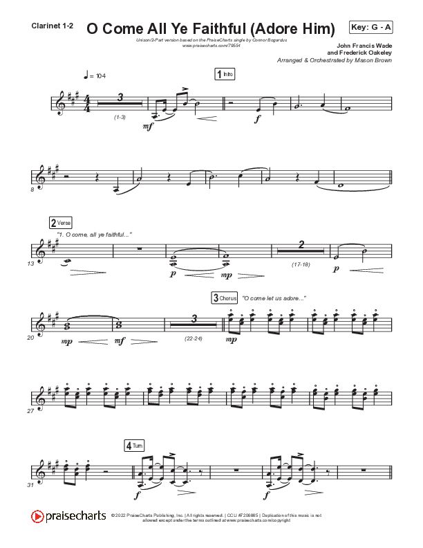 O Come All Ye Faithful (Adore Him) (Unison/2-Part Choir) Clarinet 1/2 (Signature Sessions / Connor Bogardus / Arr. Mason Brown)