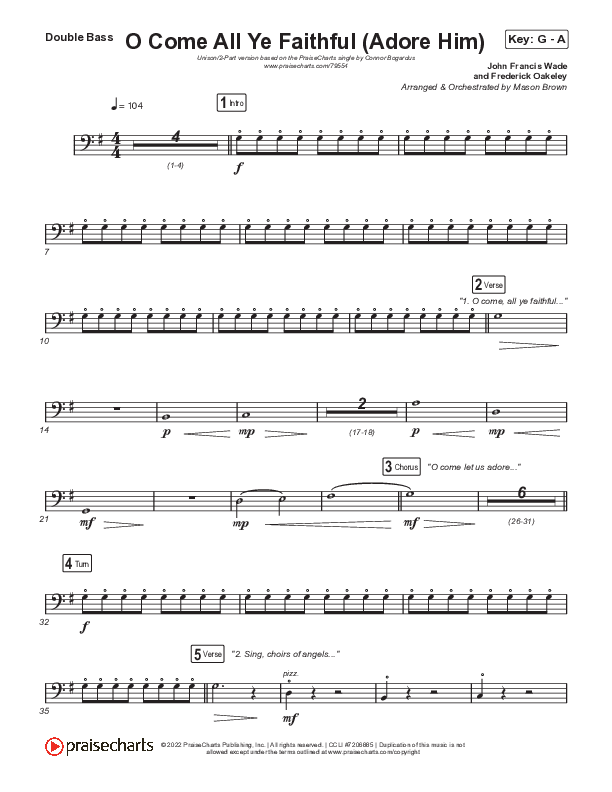 O Come All Ye Faithful (Adore Him) (Unison/2-Part Choir) Double Bass (Signature Sessions / Connor Bogardus / Arr. Mason Brown)