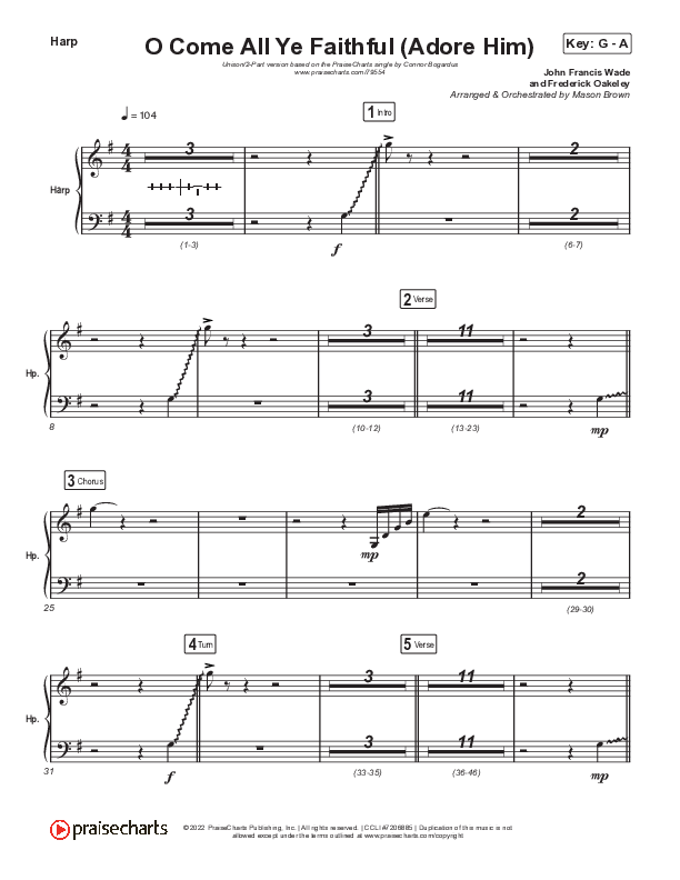 O Come All Ye Faithful (Adore Him) (Unison/2-Part Choir) Harp (Signature Sessions / Connor Bogardus / Arr. Mason Brown)
