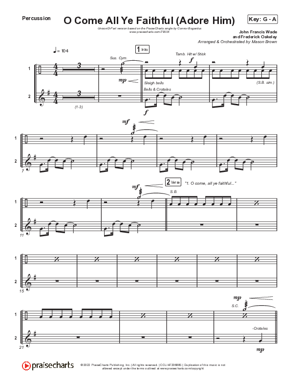 O Come All Ye Faithful (Adore Him) (Unison/2-Part Choir) Percussion (Signature Sessions / Connor Bogardus / Arr. Mason Brown)