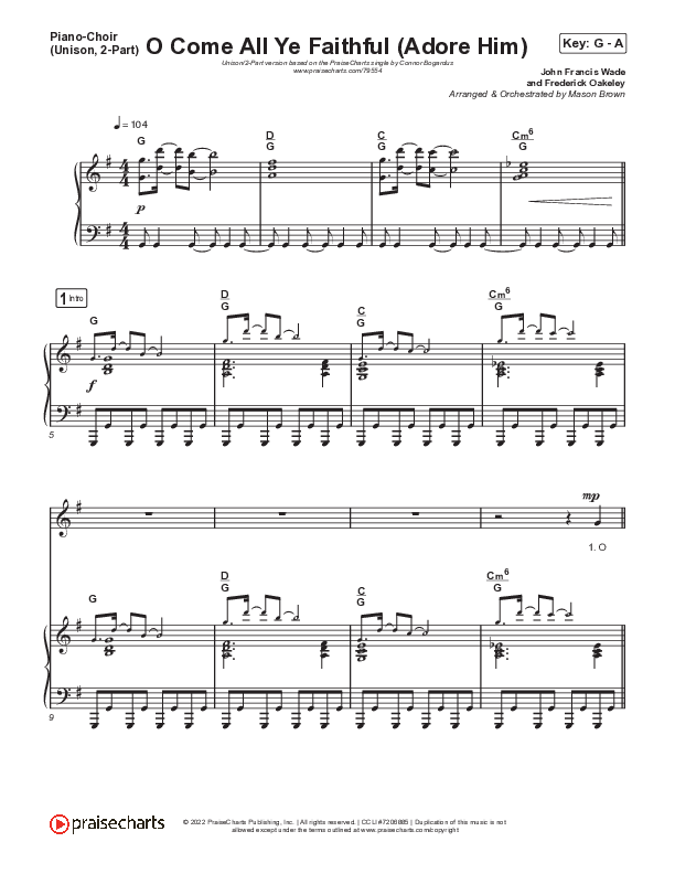 O Come All Ye Faithful (Adore Him) (Unison/2-Part Choir) Piano/Choir (Uni/2-Part) (Signature Sessions / Connor Bogardus / Arr. Mason Brown)