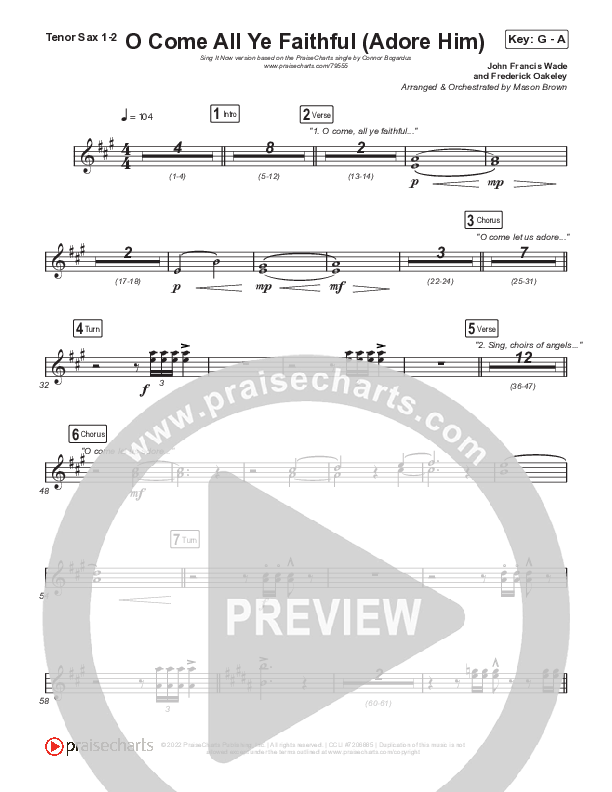 O Come All Ye Faithful (Adore Him) (Sing It Now SATB) Tenor Sax 1/2 (Signature Sessions / Connor Bogardus / Arr. Mason Brown)