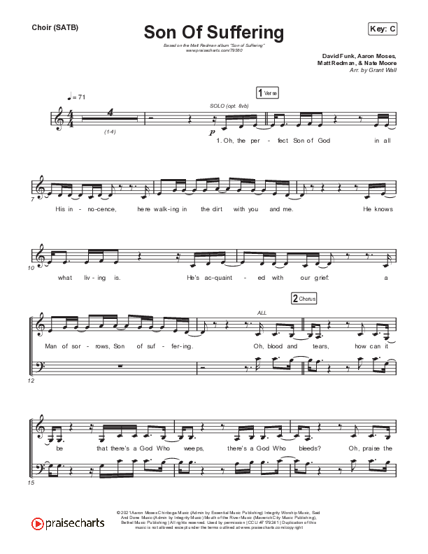 Son Of Suffering (Live) Choir Sheet (SATB) (Matt Redman)