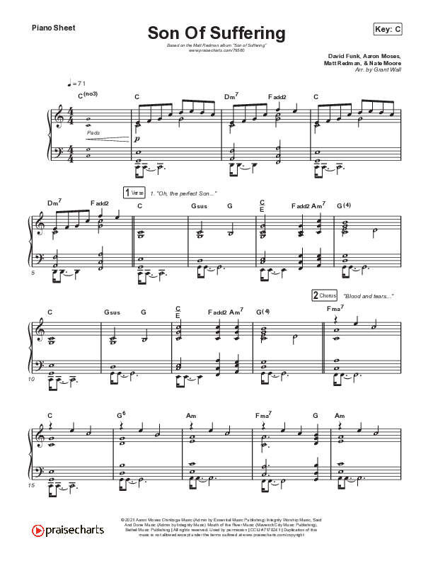 Son Of Suffering (Live) Piano Sheet (Matt Redman)