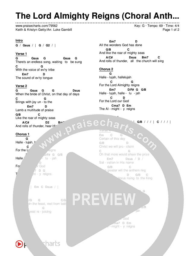 The Lord Almighty Reigns (Choral Anthem SATB) Chords & Lyrics (Keith & Kristyn Getty / Arr. Luke Gambill)
