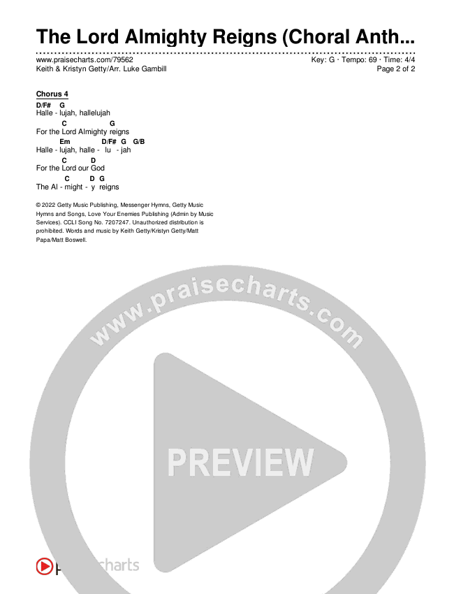 The Lord Almighty Reigns (Choral Anthem SATB) Chords & Lyrics (Keith & Kristyn Getty / Arr. Luke Gambill)