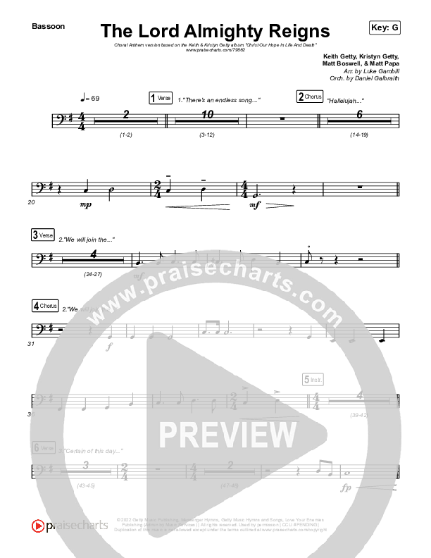 The Lord Almighty Reigns (Choral Anthem SATB) Bassoon (Keith & Kristyn Getty / Arr. Luke Gambill)