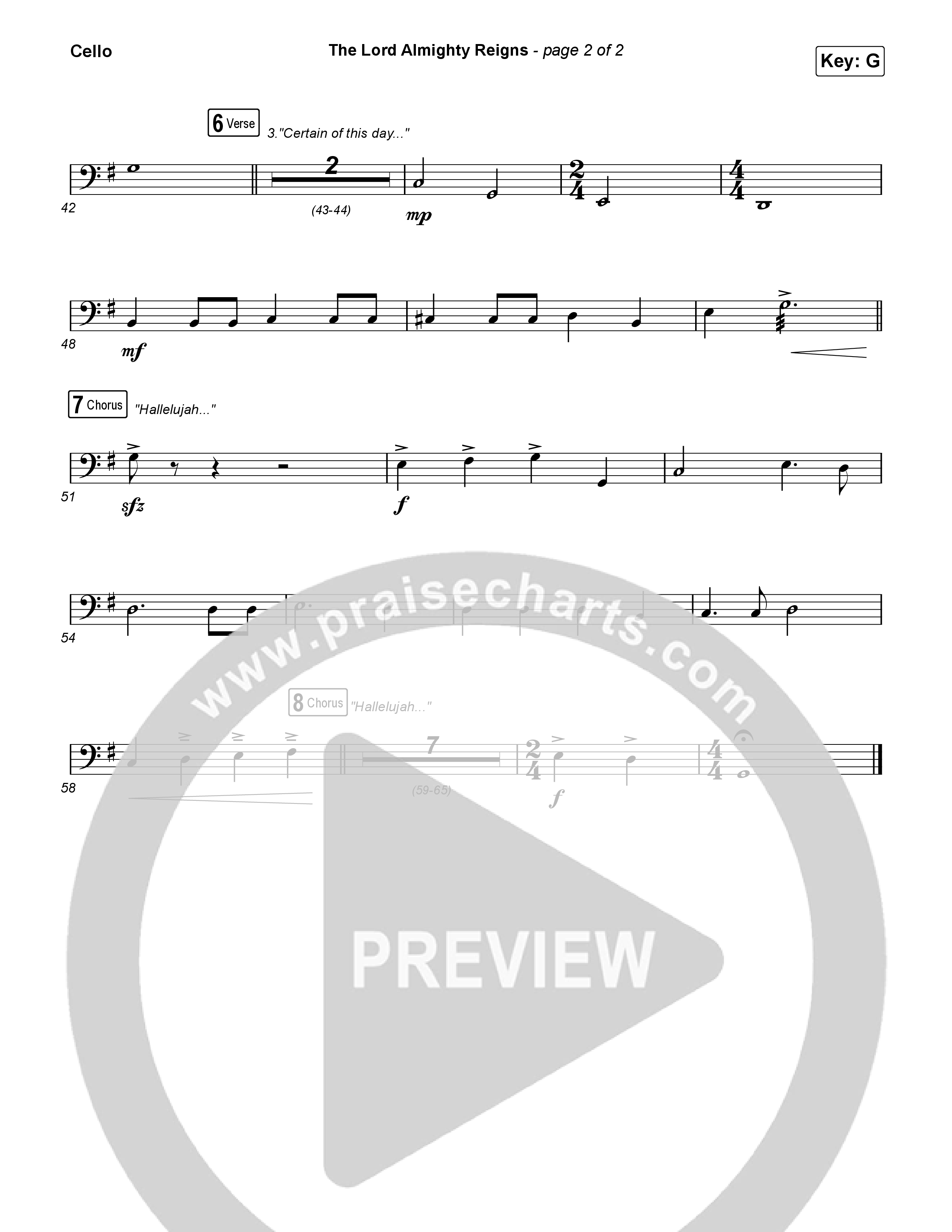 The Lord Almighty Reigns (Choral Anthem SATB) Cello (Keith & Kristyn Getty / Arr. Luke Gambill)