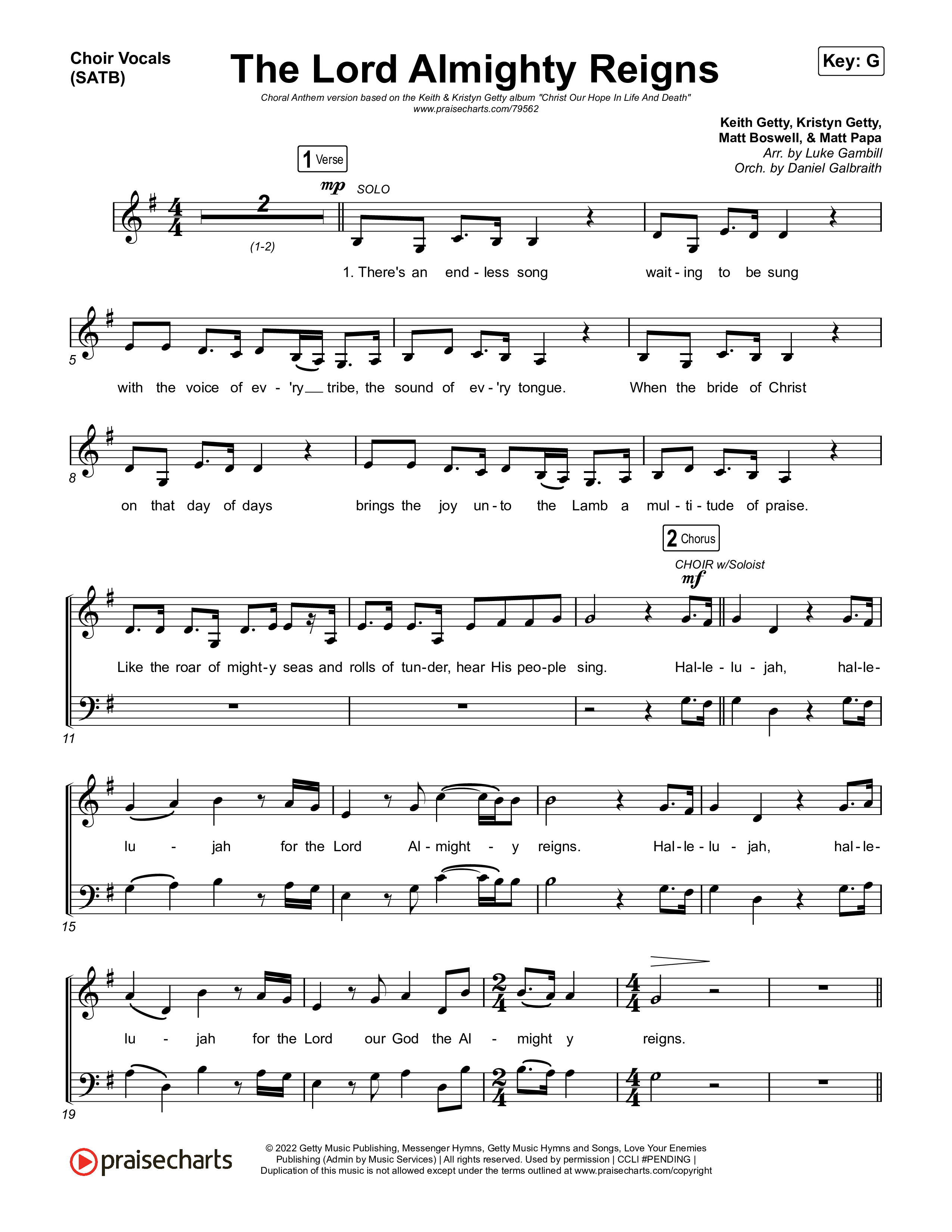 The Lord Almighty Reigns (Choral Anthem SATB) Choir Sheet (SATB) (Keith & Kristyn Getty / Arr. Luke Gambill)