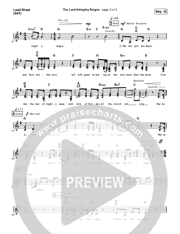 The Lord Almighty Reigns (Choral Anthem SATB) Lead Sheet (SAT) (Keith & Kristyn Getty / Arr. Luke Gambill)