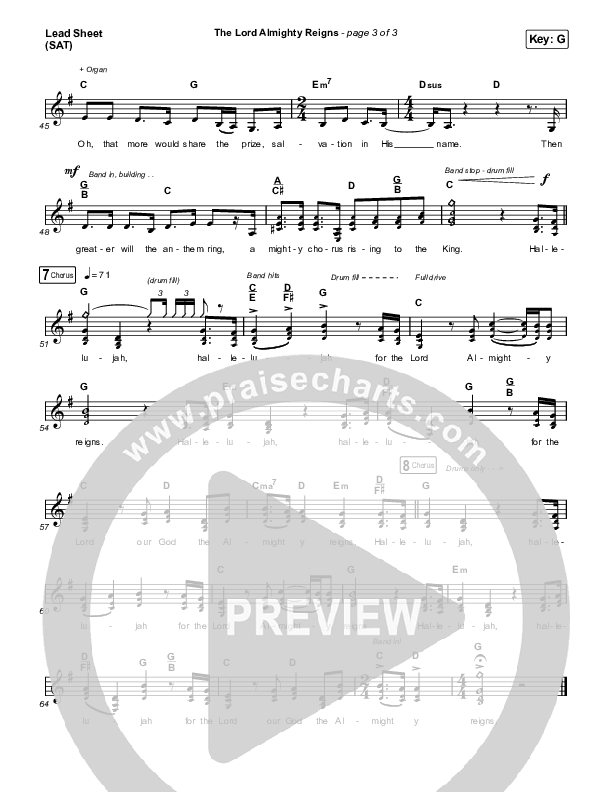 The Lord Almighty Reigns (Choral Anthem SATB) Lead Sheet (SAT) (Keith & Kristyn Getty / Arr. Luke Gambill)