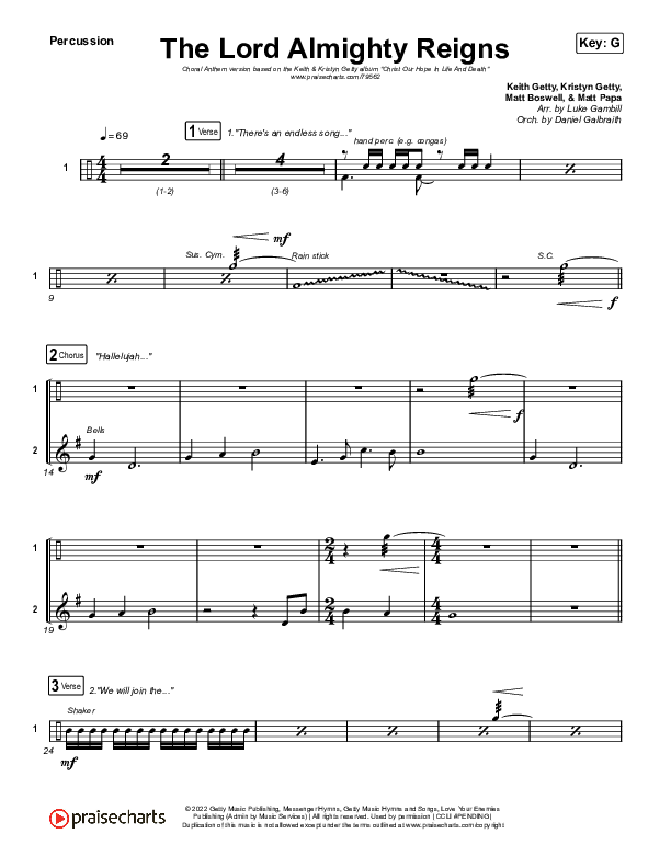 The Lord Almighty Reigns (Choral Anthem SATB) Percussion (Keith & Kristyn Getty / Arr. Luke Gambill)