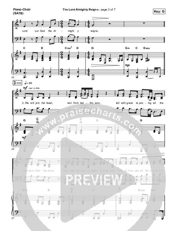 The Lord Almighty Reigns (Choral Anthem SATB) Piano/Vocal (SATB) (Keith & Kristyn Getty / Arr. Luke Gambill)