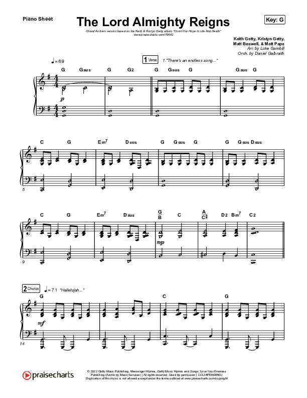 The Lord Almighty Reigns (Choral Anthem SATB) Piano Sheet (Keith & Kristyn Getty / Arr. Luke Gambill)
