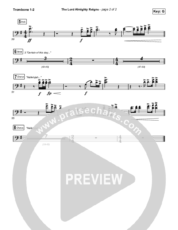 The Lord Almighty Reigns (Choral Anthem SATB) Trombone 1/2 (Keith & Kristyn Getty / Arr. Luke Gambill)