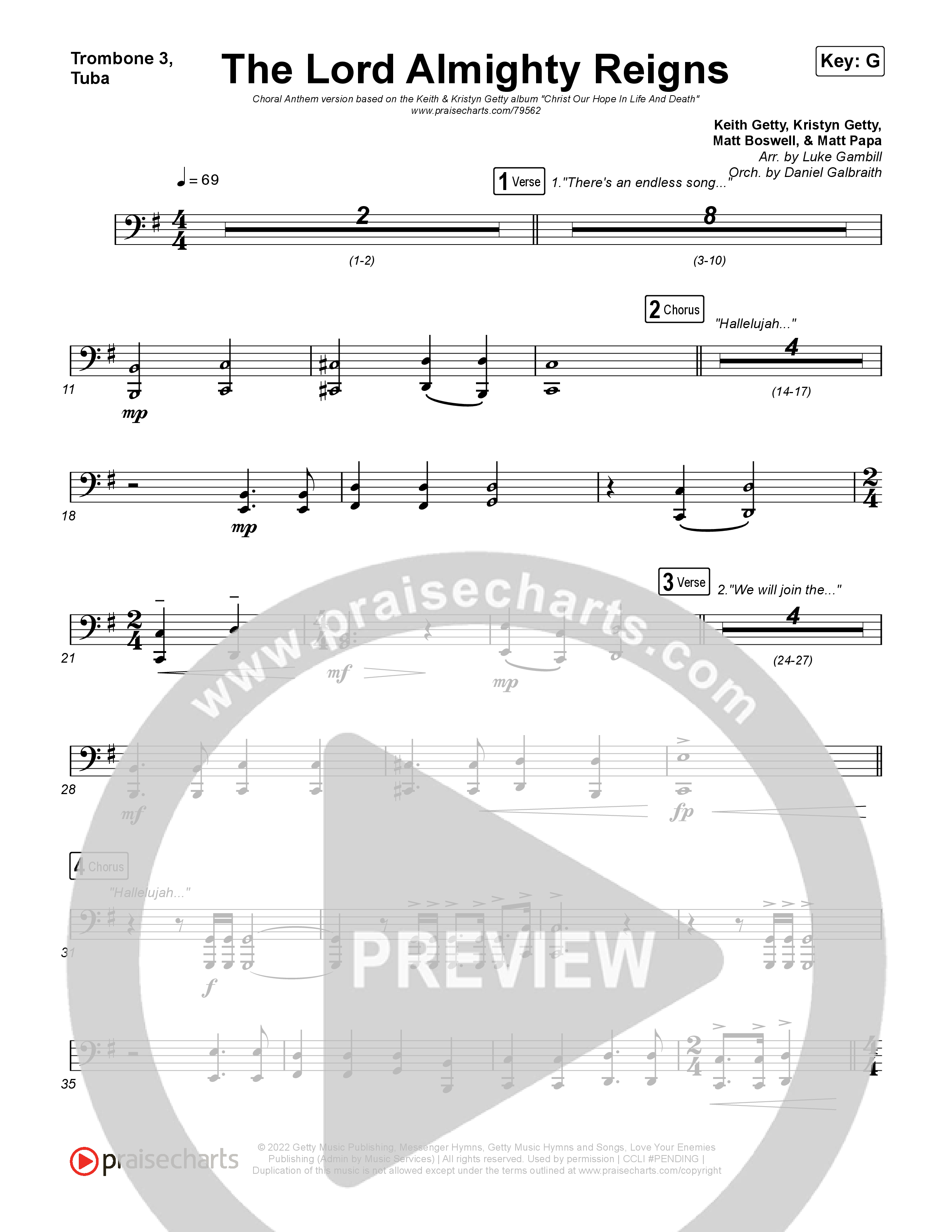 The Lord Almighty Reigns (Choral Anthem SATB) Trombone 1,2 (Keith & Kristyn Getty / Arr. Luke Gambill)