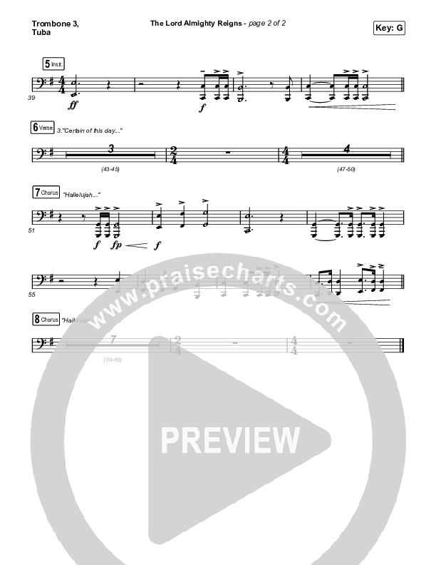 The Lord Almighty Reigns (Choral Anthem SATB) Trombone 3/Tuba (Keith & Kristyn Getty / Arr. Luke Gambill)