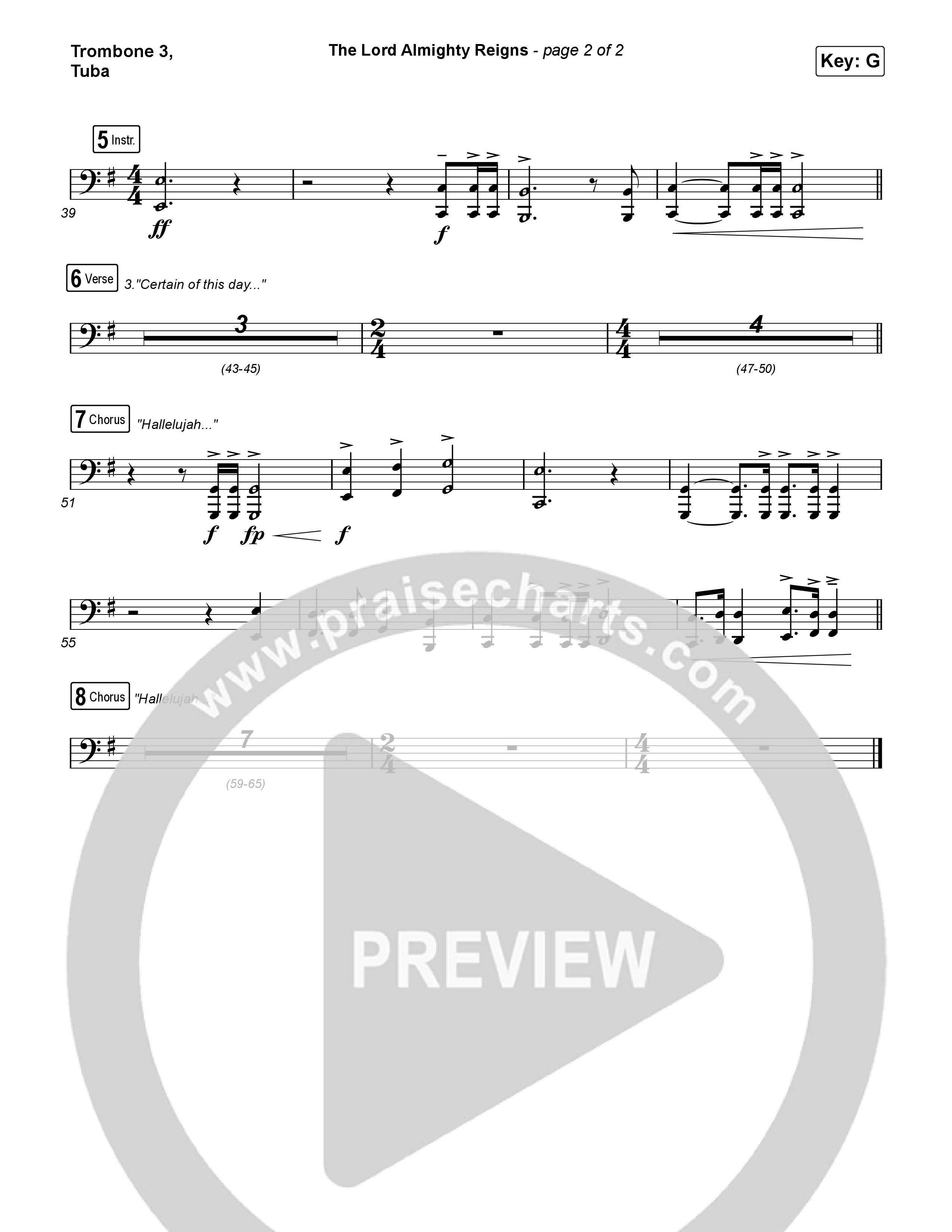 The Lord Almighty Reigns (Choral Anthem SATB) Trombone 3/Tuba (Keith & Kristyn Getty / Arr. Luke Gambill)