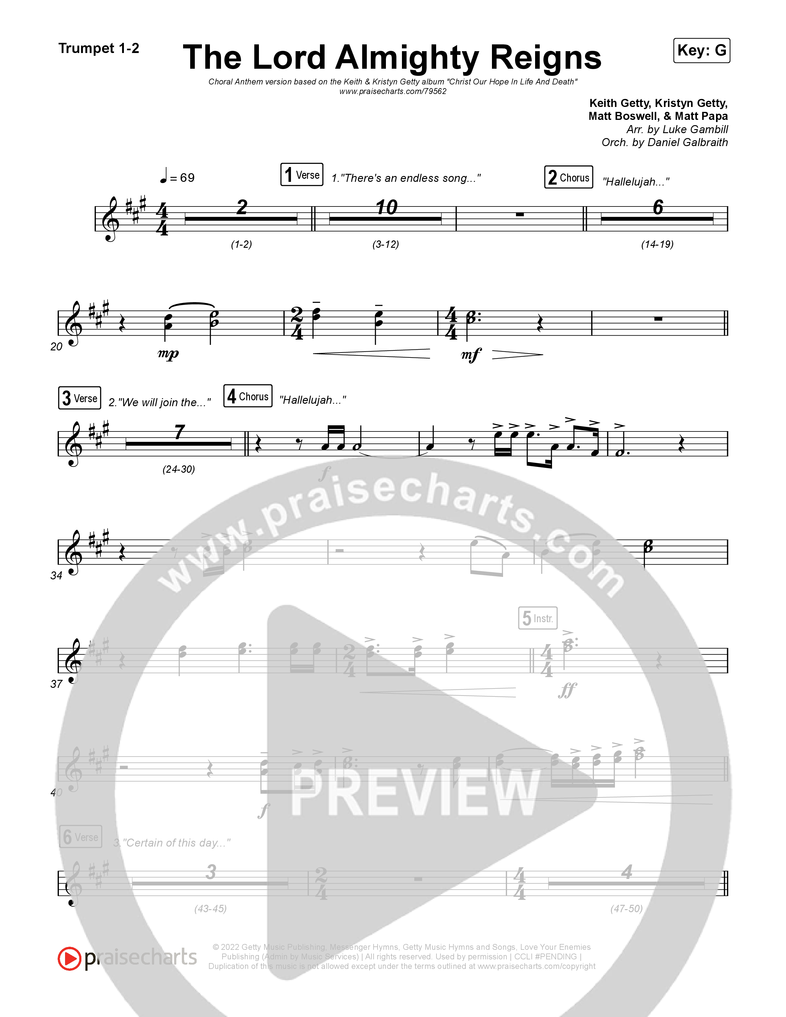 The Lord Almighty Reigns (Choral Anthem SATB) Trumpet 1,2 (Keith & Kristyn Getty / Arr. Luke Gambill)