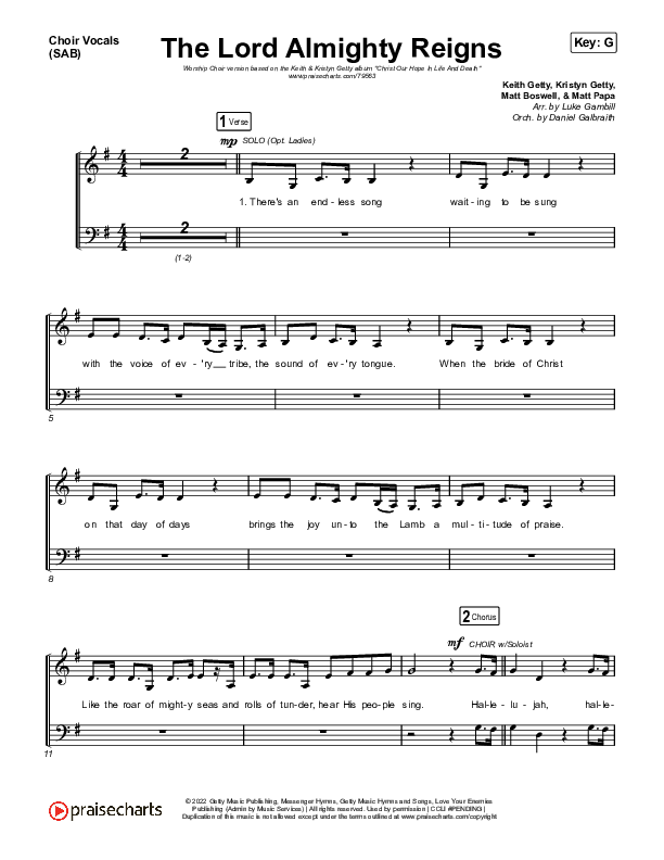 The Lord Almighty Reigns (Worship Choir SAB) Choir Sheet (SAB) (Keith & Kristyn Getty / Arr. Luke Gambill)