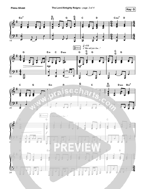 The Lord Almighty Reigns (Worship Choir SAB) Piano Sheet (Keith & Kristyn Getty / Arr. Luke Gambill)