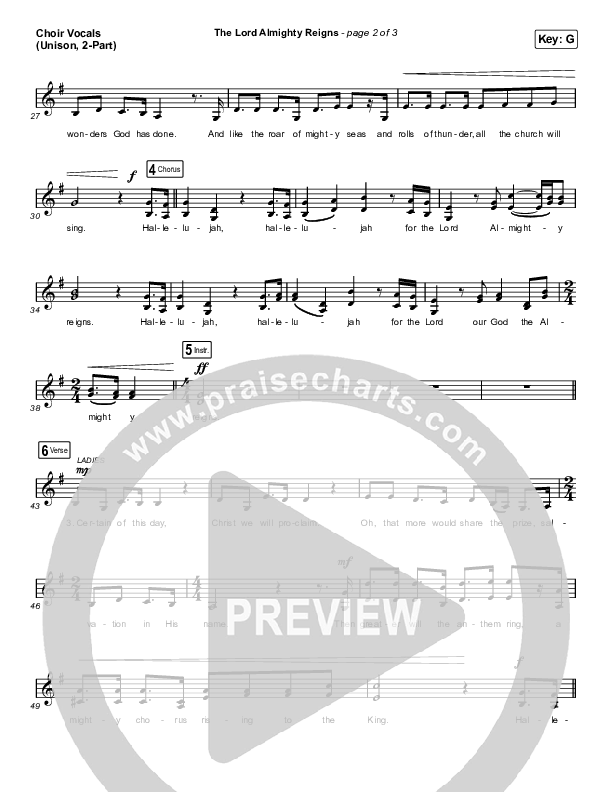 The Lord Almighty Reigns (Unison/2-Part Choir) Choir Vocals (Uni/2-Part) (Keith & Kristyn Getty / Arr. Luke Gambill)