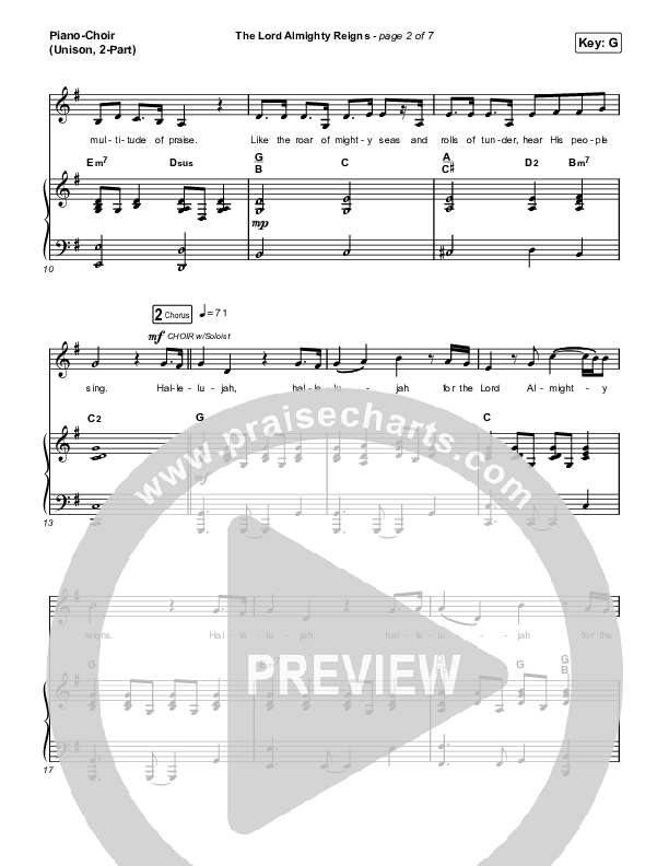 The Lord Almighty Reigns (Unison/2-Part Choir) Piano/Choir  (Uni/2-Part) (Keith & Kristyn Getty / Arr. Luke Gambill)