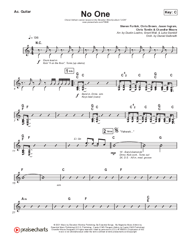 No One (Choral Anthem SATB) Acoustic Guitar (Elevation Worship / Chandler Moore / Arr. Luke Gambill)