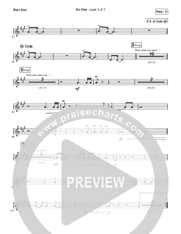 No One (Choral Anthem SATB) Bari Sax (Elevation Worship / Chandler Moore / Arr. Luke Gambill)