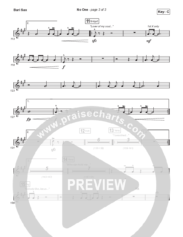 No One (Choral Anthem SATB) Bari Sax (Elevation Worship / Chandler Moore / Arr. Luke Gambill)