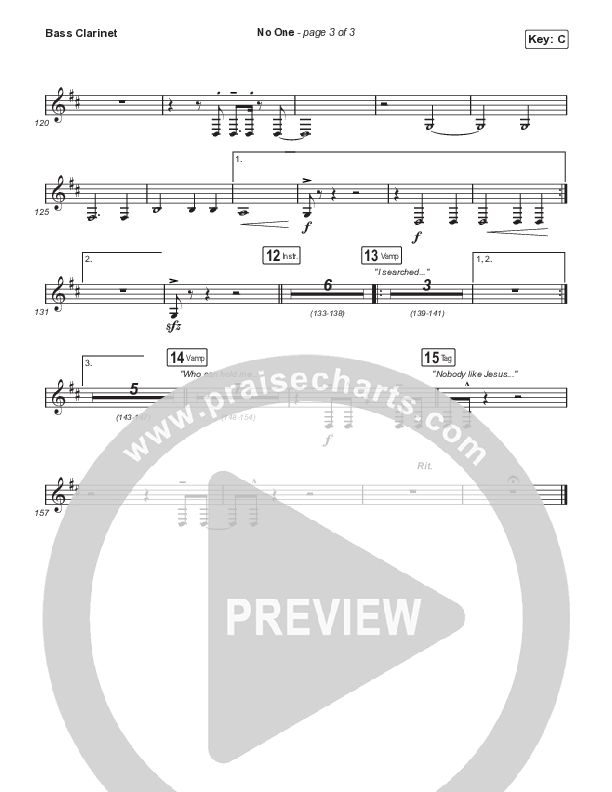 No One (Choral Anthem SATB) Bass Clarinet (Elevation Worship / Chandler Moore / Arr. Luke Gambill)