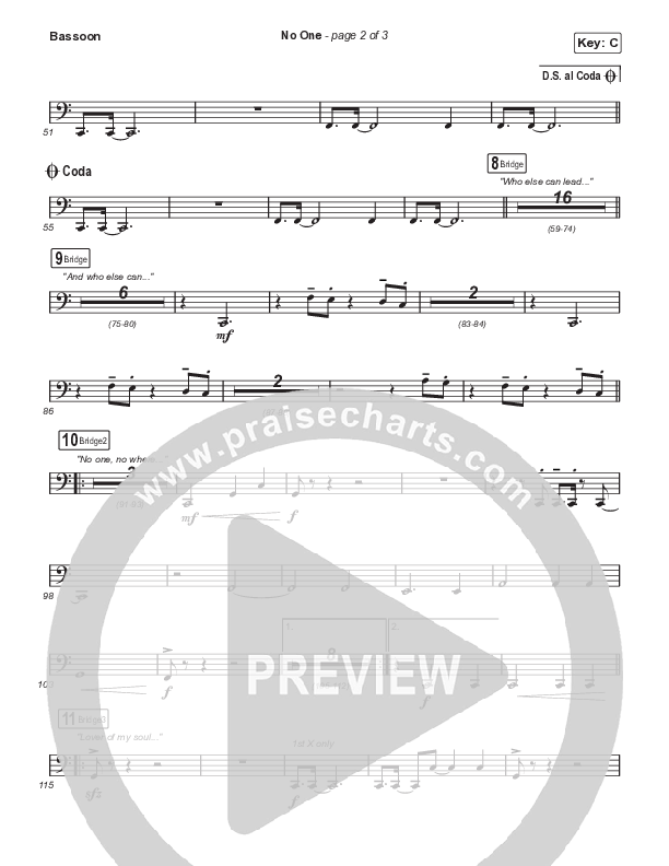 No One (Choral Anthem SATB) Bassoon (Elevation Worship / Chandler Moore / Arr. Luke Gambill)