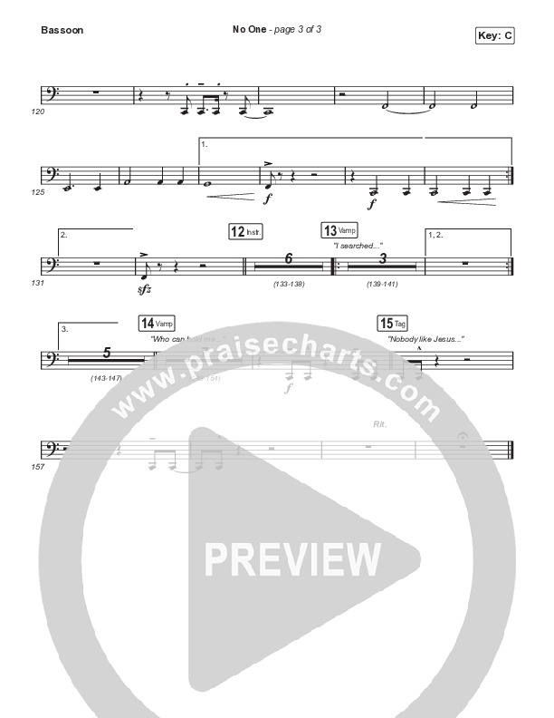 No One (Choral Anthem SATB) Bassoon (Elevation Worship / Chandler Moore / Arr. Luke Gambill)