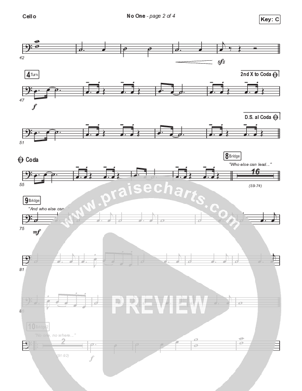 No One (Choral Anthem SATB) Cello (Elevation Worship / Chandler Moore / Arr. Luke Gambill)