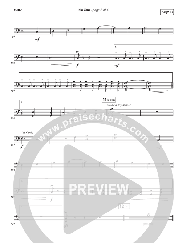 No One (Choral Anthem SATB) Cello (Elevation Worship / Chandler Moore / Arr. Luke Gambill)